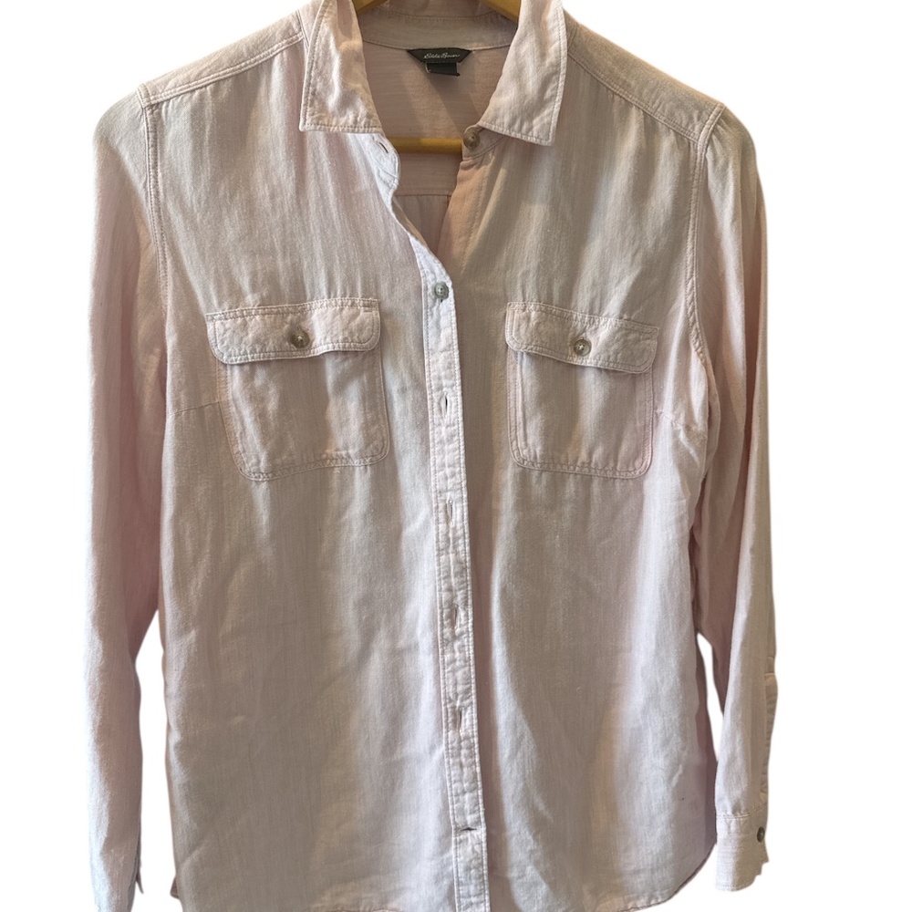 EDDIE BAUER Women Light Pink Button Down Shirt Med Classic Lightweight Viscose
